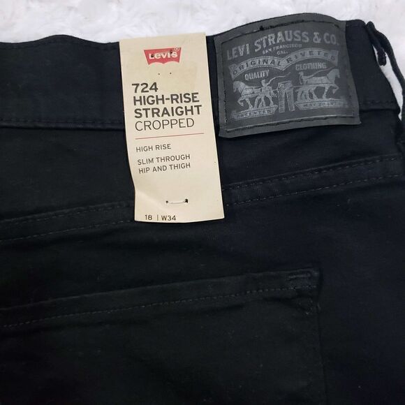 Levis 724 High Rise Straight Cropped Black Jeans - Picture 8 of 11